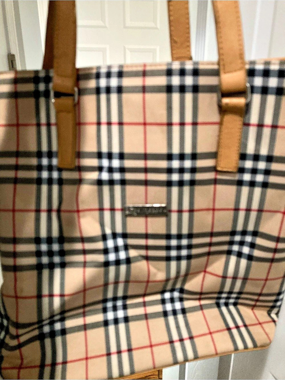 Burberry Plaid Tote in Beige & Brown